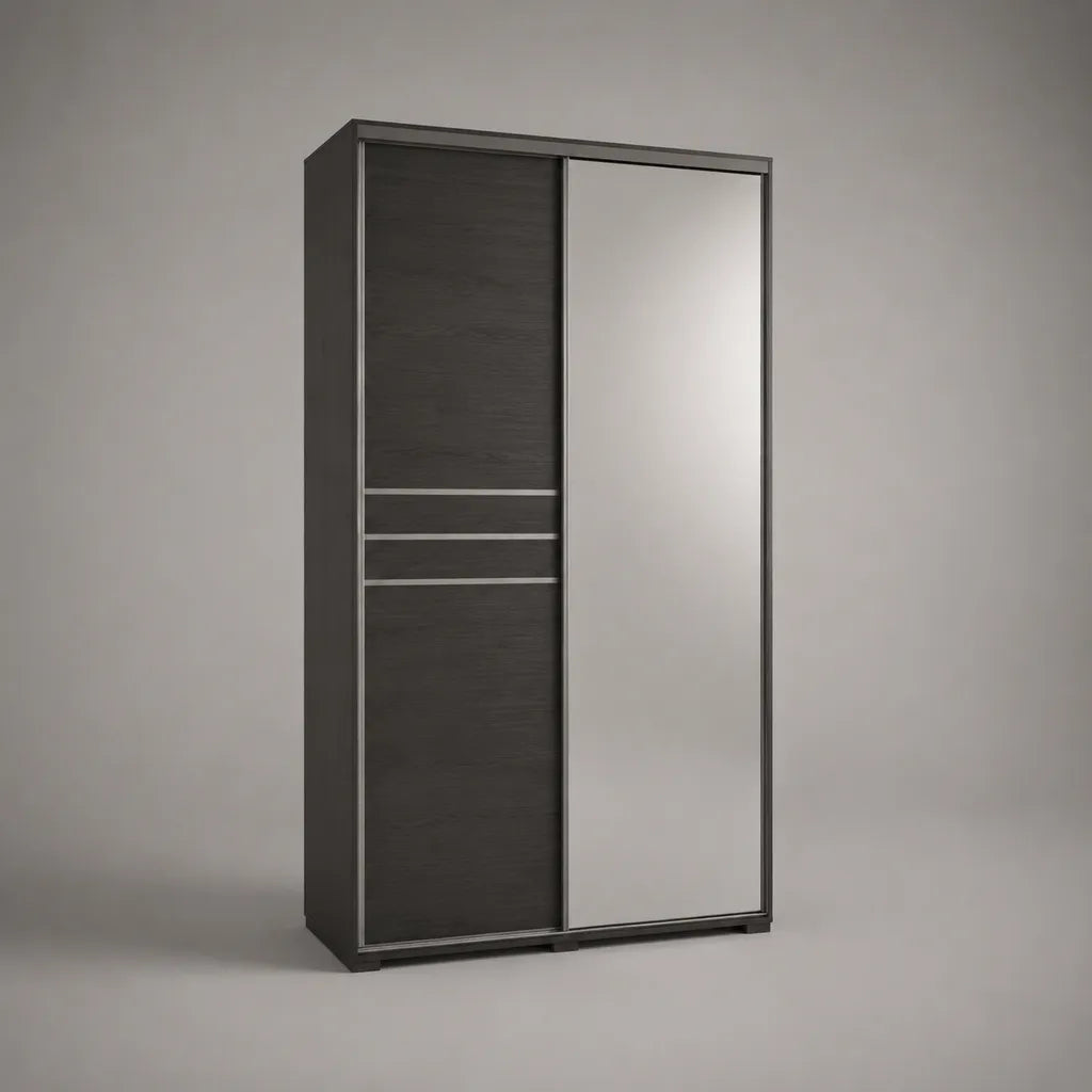 Armadio con 2 porte scorrevoli con specchio, in pannello a particelle grigio antracite, 120 × 60 × 200 cm