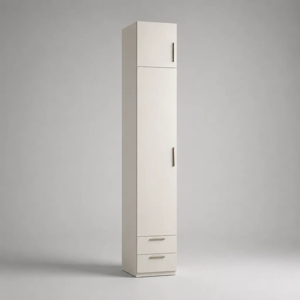 Armadio bianco in pannello a particelle, 2 porte e 2 cassetti, 40 × 35 × 200 cm