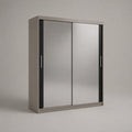 Armadio rettangolare in legno con 2 porte scorrevoli con specchi, grigio, nero e argento, 180 × 60 × 200 cm