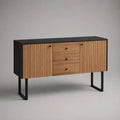 Armadio in legno e metallo, 2 porte e 3 cassetti, rovere naturale e nero, 140 × 40 × 80 cm