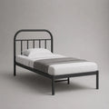 Letto singolo in acciaio nero con testata, letto 90 × 200 cm, dimensioni 208 × 96 × 110 cm