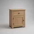 Comodino rettangolare in rovere massello e pannello in rovere, 1 cassetto e 1 porta, rovere naturale e nero, 45 × 35 × 60 cm