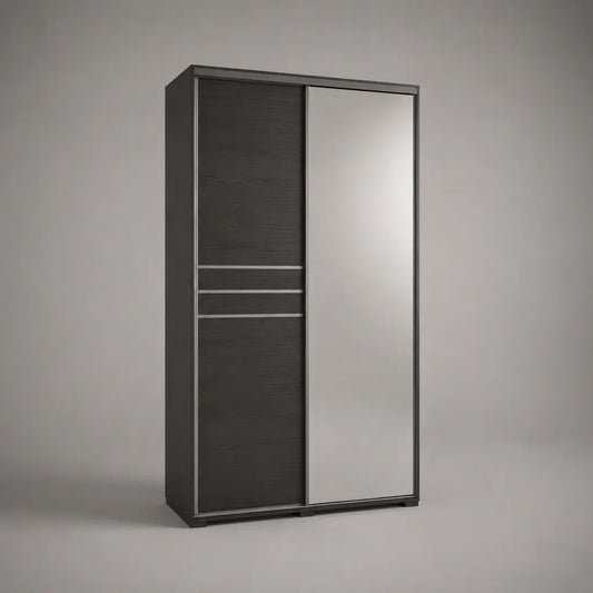 Armadio con 2 porte scorrevoli con specchio, in pannello a particelle grigio antracite, 120 × 60 × 200 cm