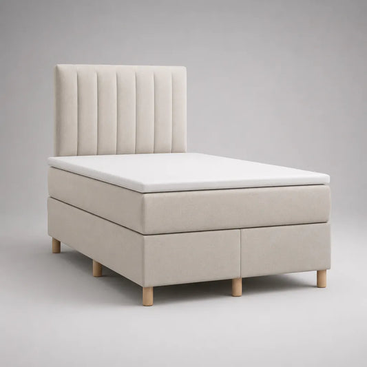 Letto continentale rettangolare 160 × 200 cm in tessuto beige chiaro con testata, materasso e materasso