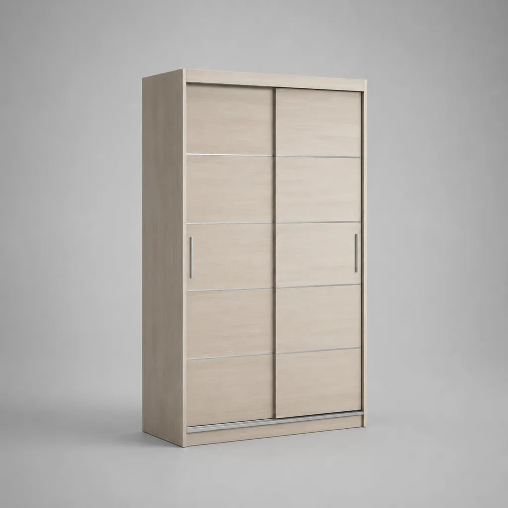 Armadio con 2 porte scorrevoli in pannello di particelle in melamina, effetto legno beige, 120 × 60 × 200 cm