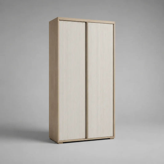 Armadio rettangolare con 2 porte scorrevoli in pannelli a particelle e MDF, rovere leggero e bianco rotto, 100 × 50 × 200 cm