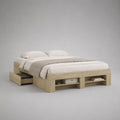 Letto matrimoniale con contenitore di particelle, rovere leggero, letto 160 × 200 cm, dimensioni 166 × 220 × 50 cm