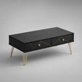 Tavolo rettangolare con 2 cassetti in MDF e acciaio, nero e oro, 110 × 55 × 45 cm