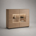 Armadio a 4 porte in pannello di particelle in melamina con nicchia illuminata, rovere leggero, 140 × 40 × 120 cm