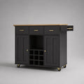 Ruota rettangolare MDF e legno hèvea nero con 3 cassetti, 2 armadi e 9 bottiglie, 120 × 40 × 90 cm